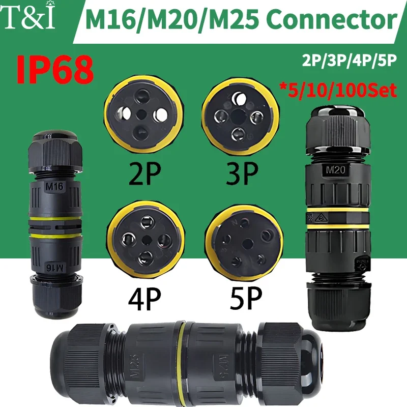 IP68 Outdoor Waterproof Electrical Cable Connector, M16 M20 M25 Wire Range(3.5-14mm),Suitable for Repair and Extend Power Cables