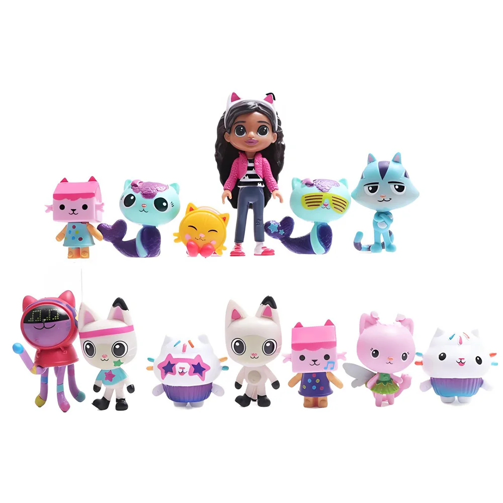13pcs Gabby Dollhouse Anime Figuur Speelgoed Lachende Auto Kat Knuffel Gaby Meisje Poppen Mercat Cartoon Action Figure Kerst Verjaardag Kids Gift