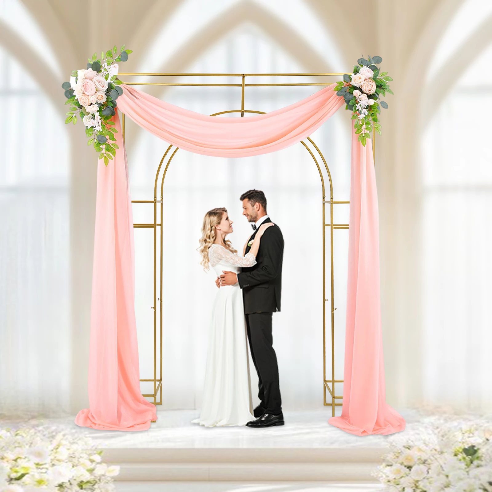 8.2ft Double Gold Wedding Arch Backdrop Stand,Square Metal Balloon Arch Stand,Garden Arbor Frame for Wedding Birthday Party Events