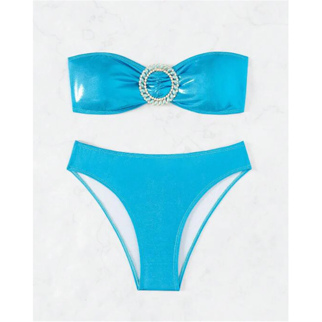 Diamant-Strass-Bandeau-Bikini mit mittelhoher Taille, Damen-Badeanzug, zweiteiliges Bikini-Set, Badebekleidung, Badeanzug, Modell V5402 – Detail 11