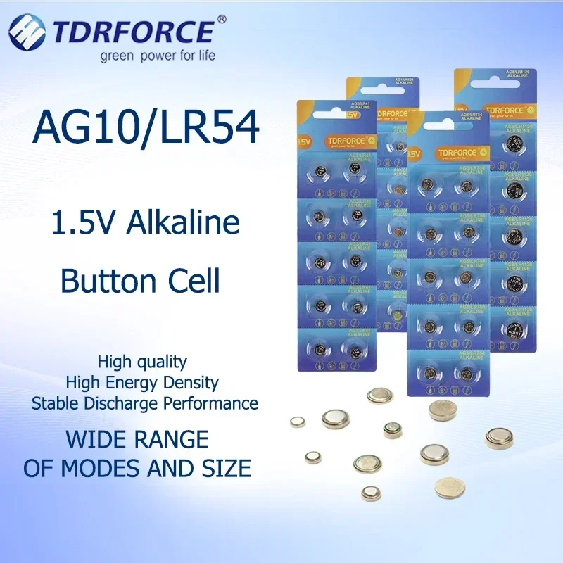 Pilas alcalinas electrónicas para reloj y calculadora, pilas de botón AG10/LR54Button lr54, 10-200 piezas, lr1130, 1,5 VButton