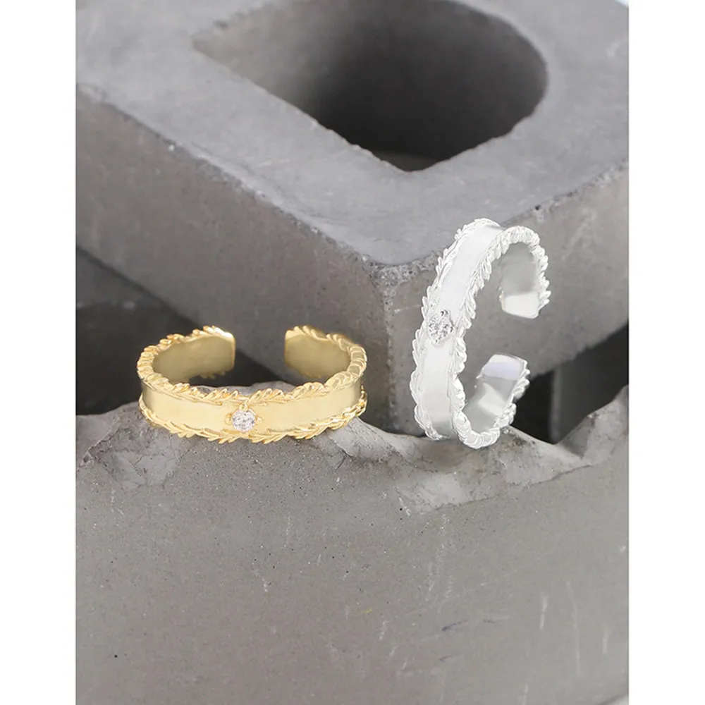 

Korean INS Leaf Zircon Silver Ring - S925 Sterling Silver Micro-Pave 1 Stones ( Women's)