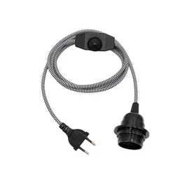 AC 220-240V Vintage Fabric Cable with EU Plug Dimmer Switch and E27 Bulb Lamp Holder DIY Plug-in Lamp Cords