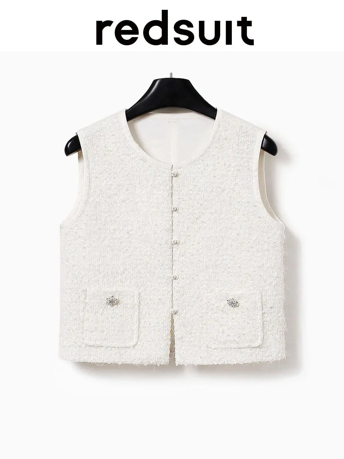 New White sequin pearl button hair whisker lightweight floral thin vest top   Custom Size