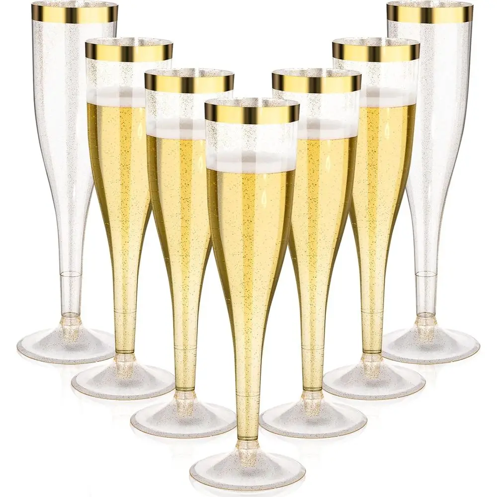 

Пластиковые бокалы для шампанского с золотым блеском, 6,5 унций, одноразовые, для свадеб и вечеринок