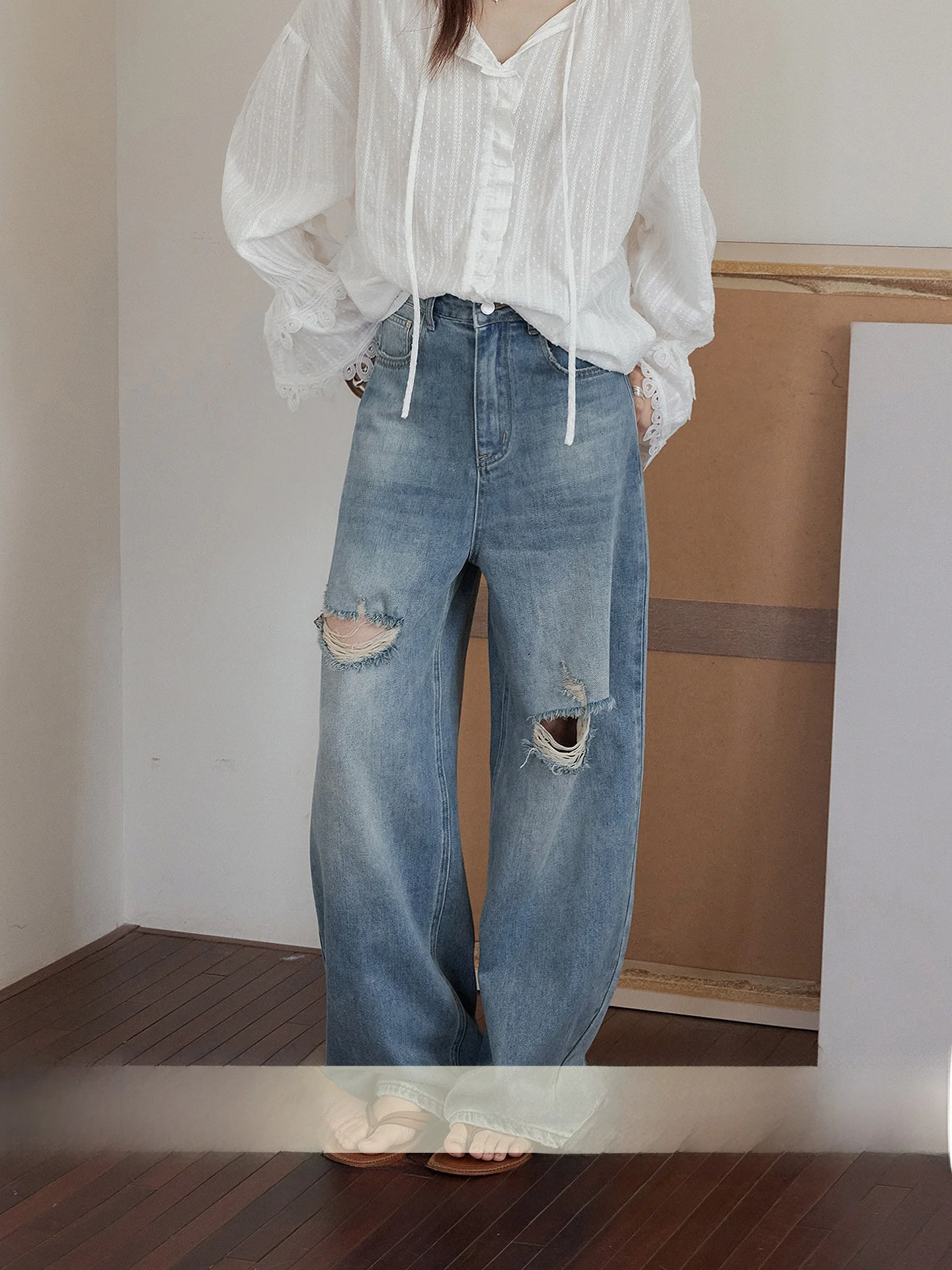 

Женские джинсы VNOOK: широкие, прямые, свободного кроя, в пол, летние, новые, повседневные, из смесового хлопка