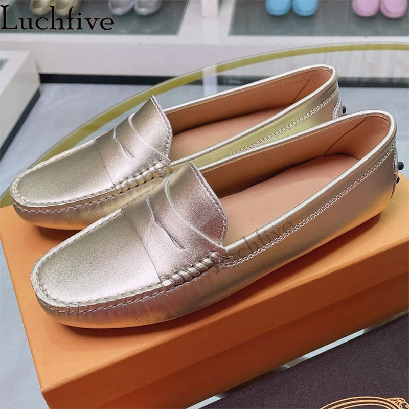 Summer Hot Doudou Shoes Women\'s Loafers Flat Shoes Casual Slip-on Walk Shoes Runway Formal Business Genuine Leather Shoes Woman