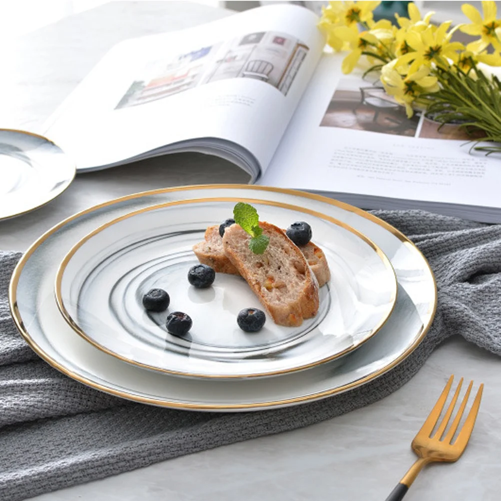 

Phnom Penh Dish Plate Natural Ceramic Marble Pattern Non Slip Base Ideal for Serving Dessert Snack Plate Kitchen Tableware