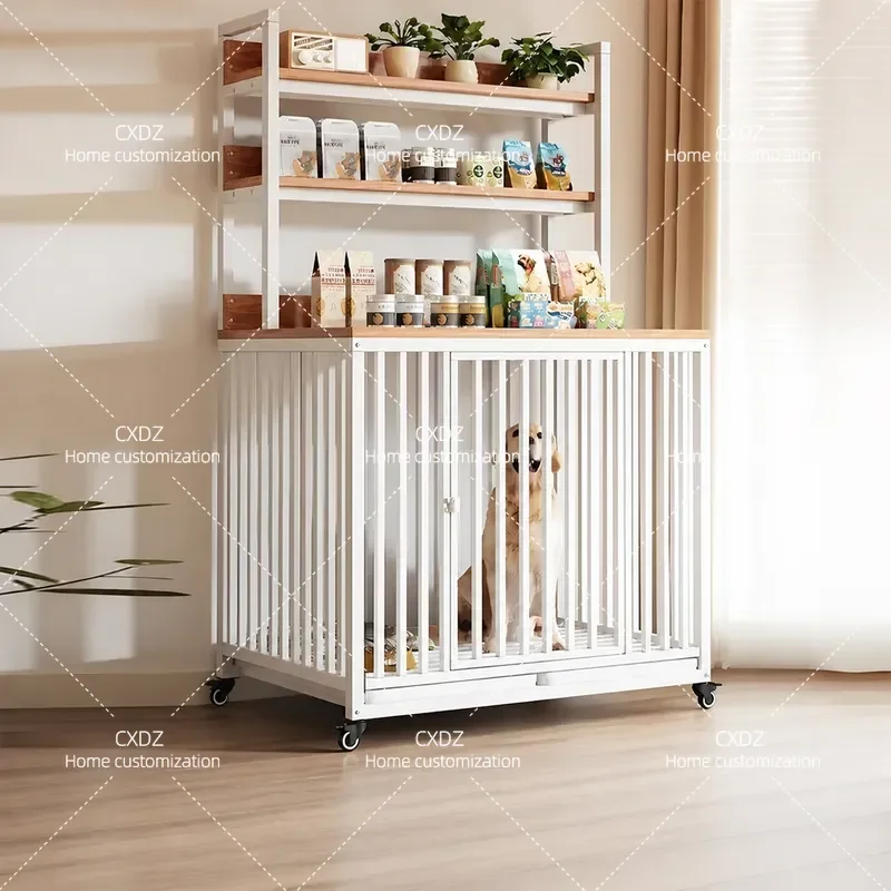 Medium Large Dog Cage with Toilet Side Door Indoor Pet Kennel House for Golden Retriever Household Puppy Crate Enclosure
