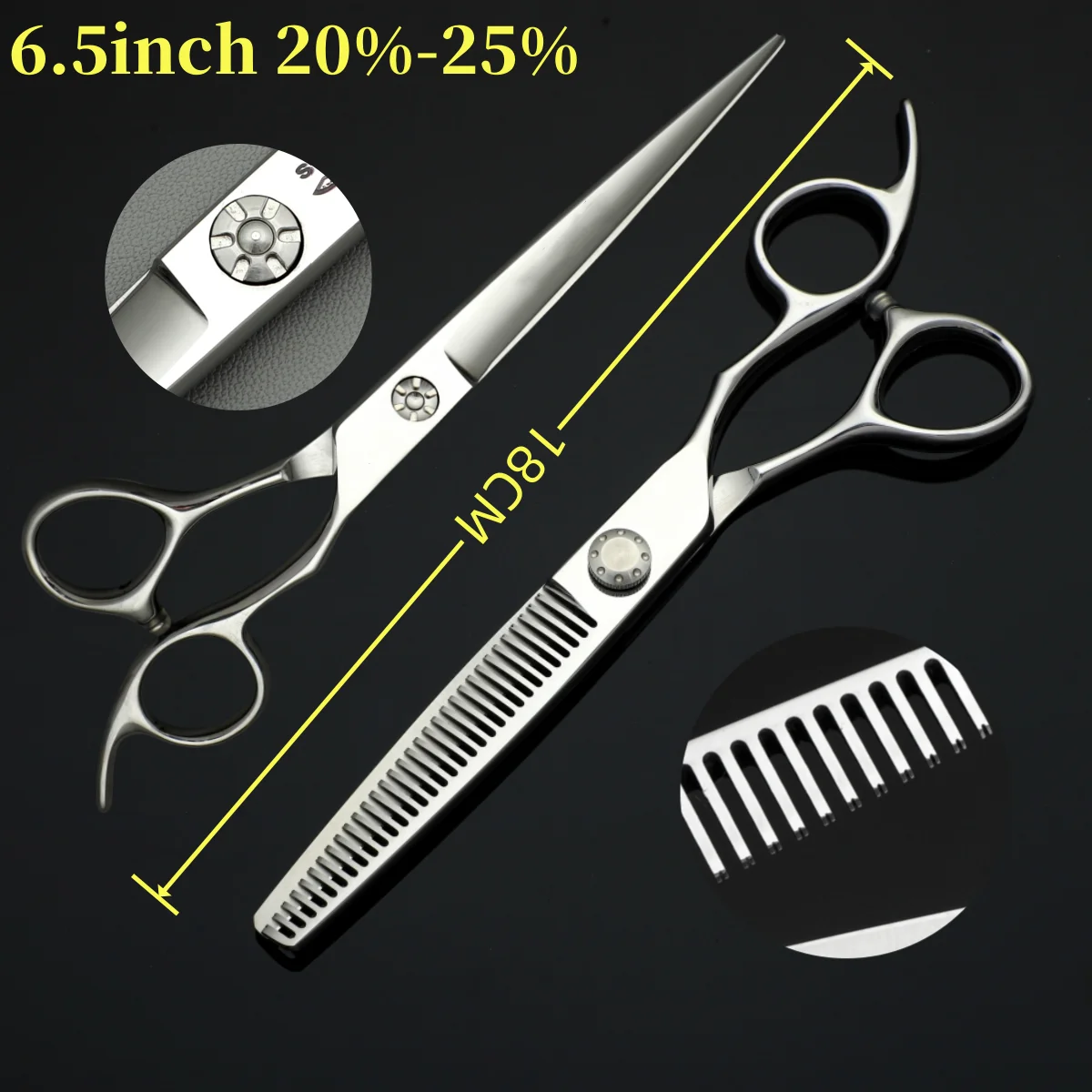 Barber Professional 6.5 Inch Thinning Scissors , Reverse direction teeth Multifunctional Straight Scissors 440C 5.5-6.5-7inch