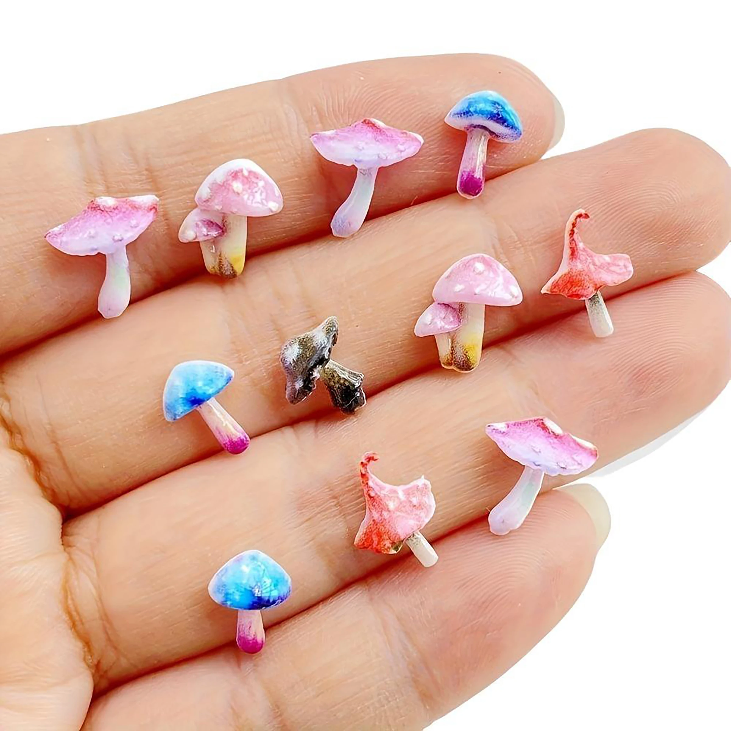 100PCS Mixed Mini Colored Mushroom Nail Art Decorations, Resin Accessories, Charming, Sweet, Multifunctional Rhinestone