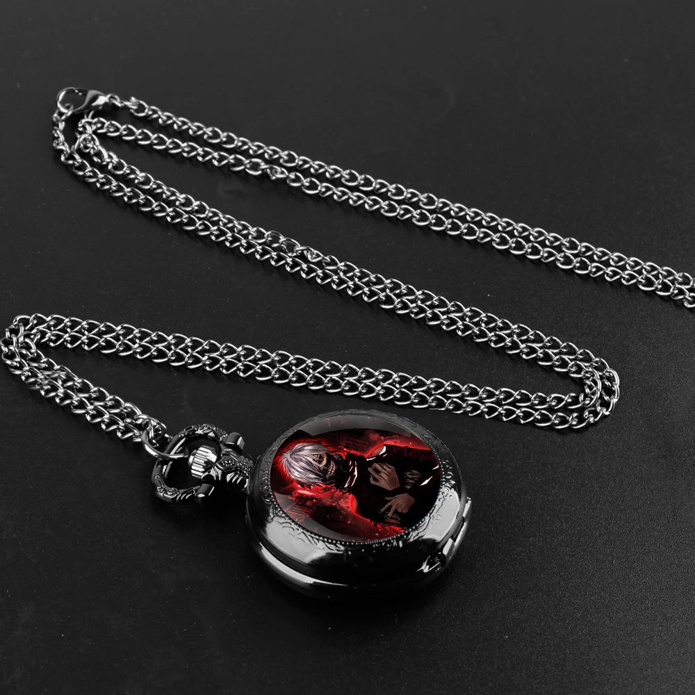 Tokyo-Ghoul reloj de bolsillo de cuarzo para hombre y mujer, pulsera con diseño de cúpula de cristal, cadena duradera, esfera con números árabes, regalos creativos