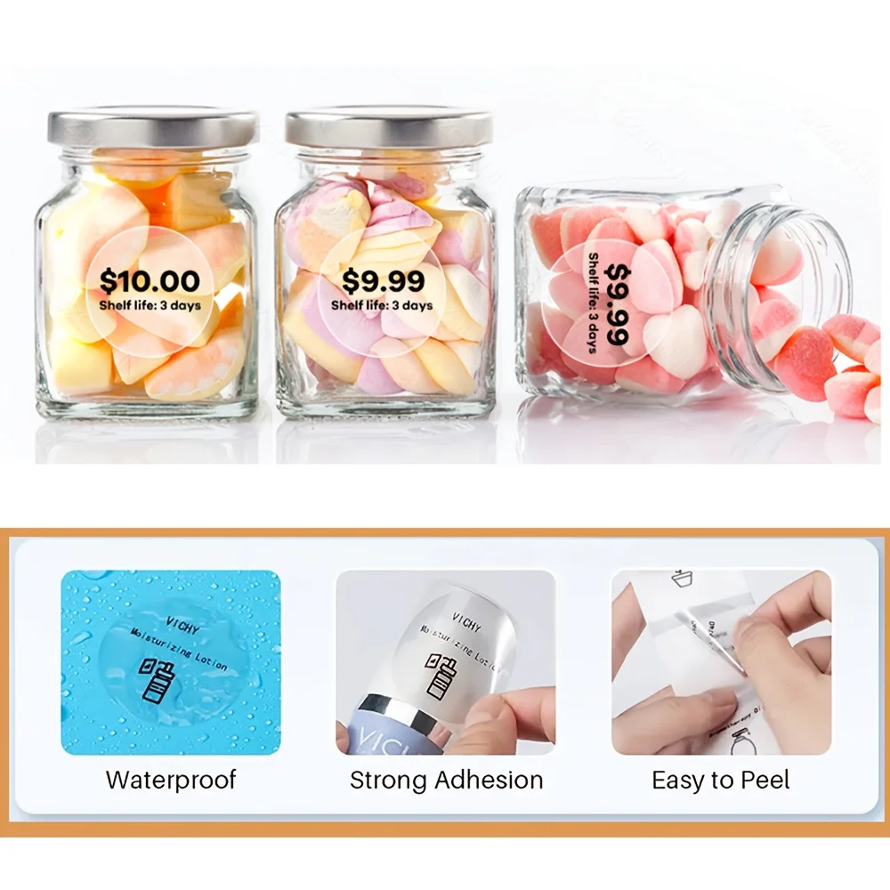 1 rol transparant thermisch etiketpapier voor miniprinters - rond en vierkant, 40 x 60 mm, 40 x 30 mm, 50 x 50 mm maten voor M100/M200/M210