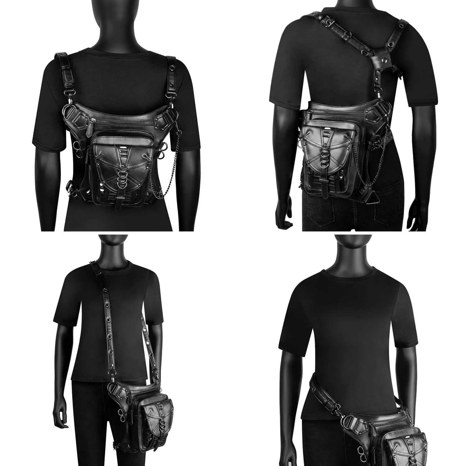 Pu Leder Taille Drop Bein Tasche Punk Big Bike Radfahren Wandern Gürtel tasche wasserdichte Unisex Hüfte Oberschenkel Tasche Niet Umhängetasche Geldbörse