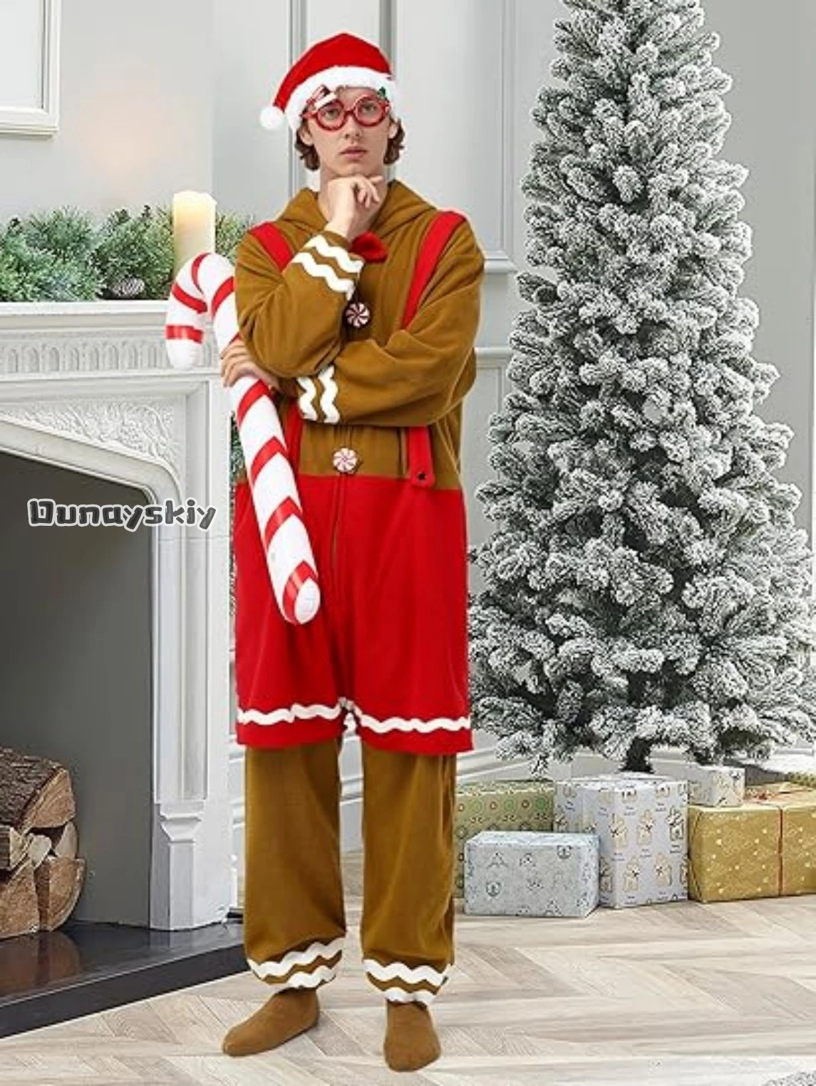 عيد الميلاد الزنجبيل تأثيري حلي {NinoNiko Cos} الكبار الكرتون البني Kigurumi منامة عيد الميلاد تمويه زي للبنين