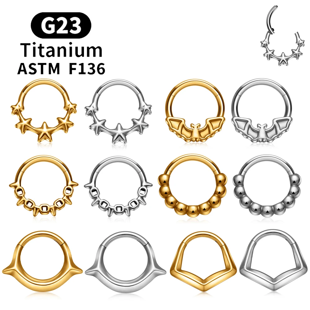 ASTM F136 Titanium Bat Septum Piercing Clicker Star Round Nose Rings 16G Segment Cartilage Helix Daith Hoop Earring Body Jewelry