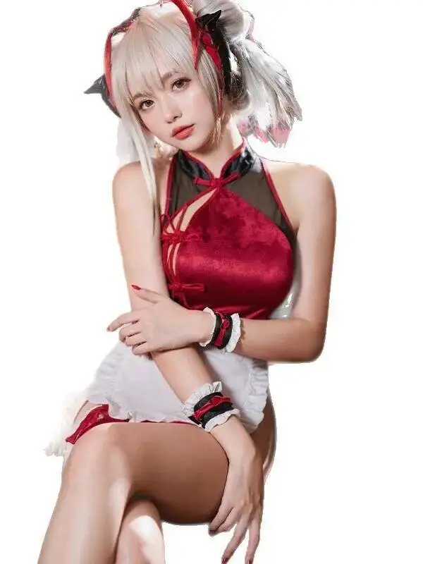 Exotic SM cosplay Chef Chinese Retro Style Sexy Cheongsam Hot Uniform Transparent Dress Elegant Sweet Mini Dress Tops R7U3