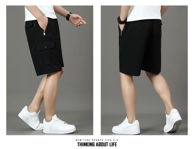 Summer new men's work shorts pocket zip trend versatile casual trousers five work trousers