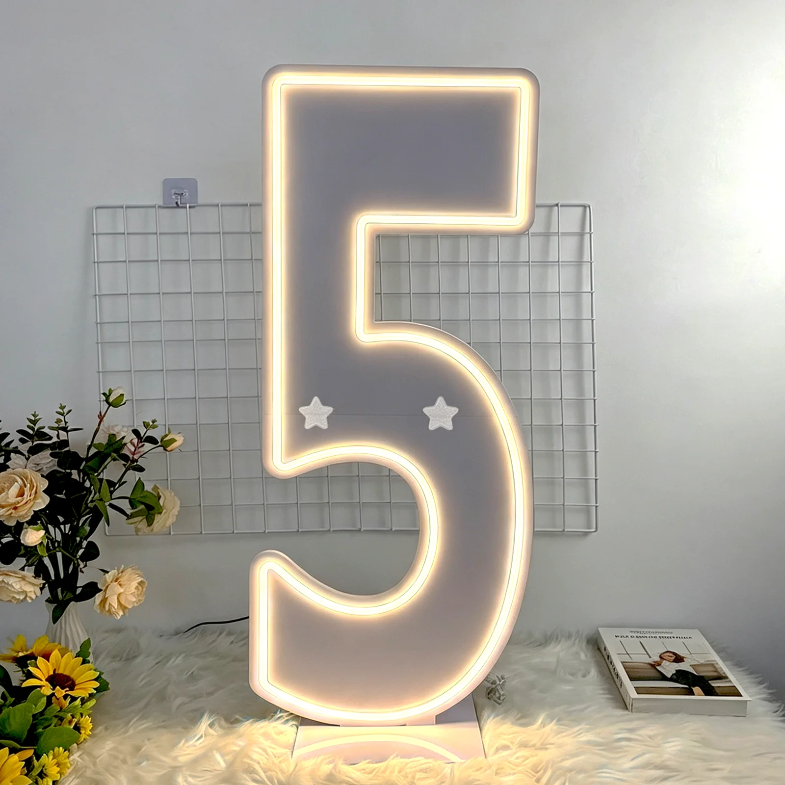 Foldable Digital LED Neon Sign Numbers 76/100cm Bright Glow for Party Event Decor Storage Friendly