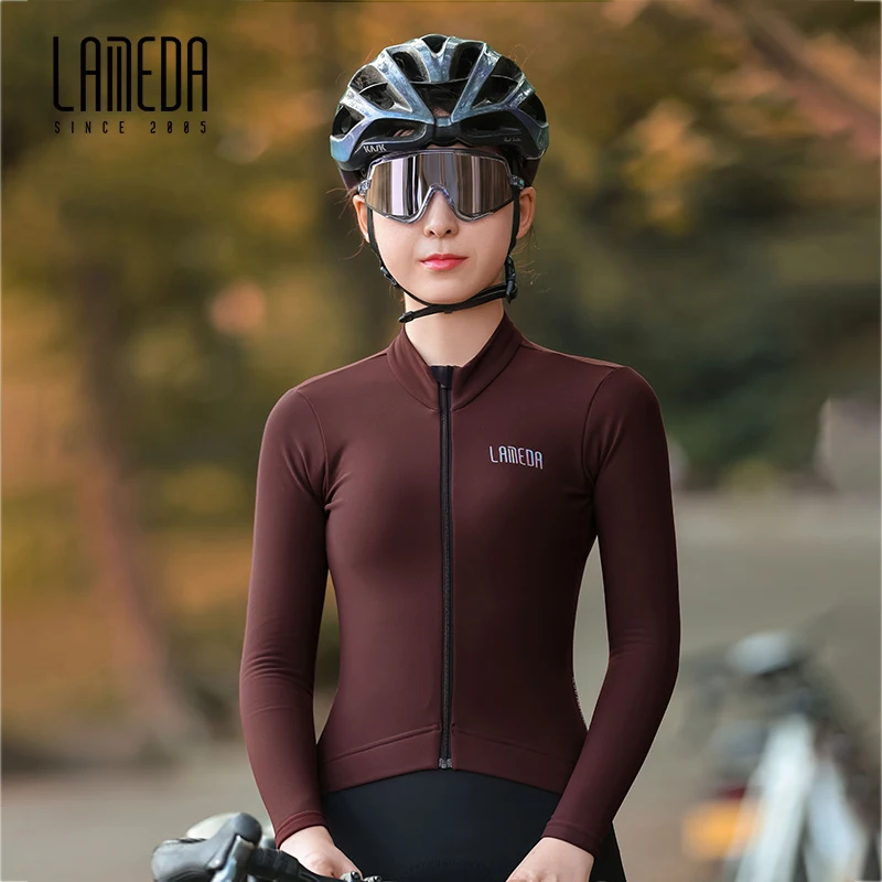 

LAMEDA Women's Cycling Jersey Tight 5-15℃ UPF50+ Anti-UV Fleece Warm MTB Road Bike Top Long Sleeves