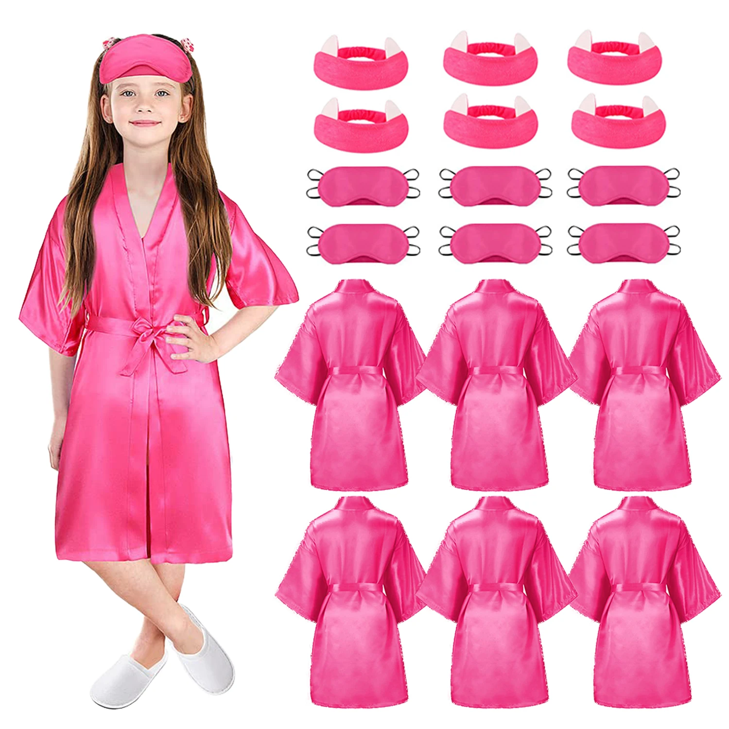 6Pcs/Set Girl Bathrobe Satin Silk Kimono Bathrobe Spa Party Robe Girl Birthday Squad Robes Cute Comtumes Colth for Party Supplie