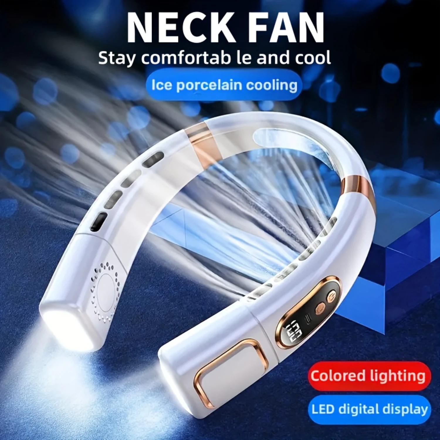 1pc, Summer Must-have Wearable Personal Portable Hanging Neck Fan, USB Charging 5-speed Adjustable - Digital Display Battery Cap