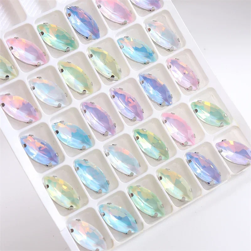 Jelly Horse Eye Sew on Glass Stones With Silver Claw Crystals Rhinestones Flat Back Stones For Clothes Accessories Wedding Dress