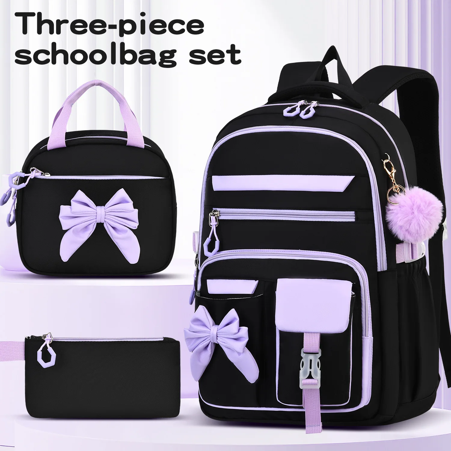 Cute Student Backpack 3pcs/set Primary Schoolbag Rabbits and Quicksand Kawaii Student Backpack Teenage Girls Handbag Rucksack