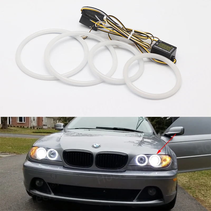 White & Amber Dual Color Cotton LED Angel Eyes Kit Ring DRL For BMW 3 Series E46 Sedan Touring Wagon Coupe Compact 1998-05