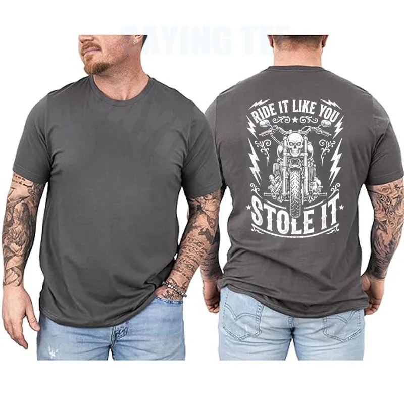 Ride Like You Stole It Biker Lustiges Vater-T-Shirt für Motorradliebhaber Y2k Motorrad-Grafik Herrenkleidung Vintage Spruch T-Shirt – Detail 3