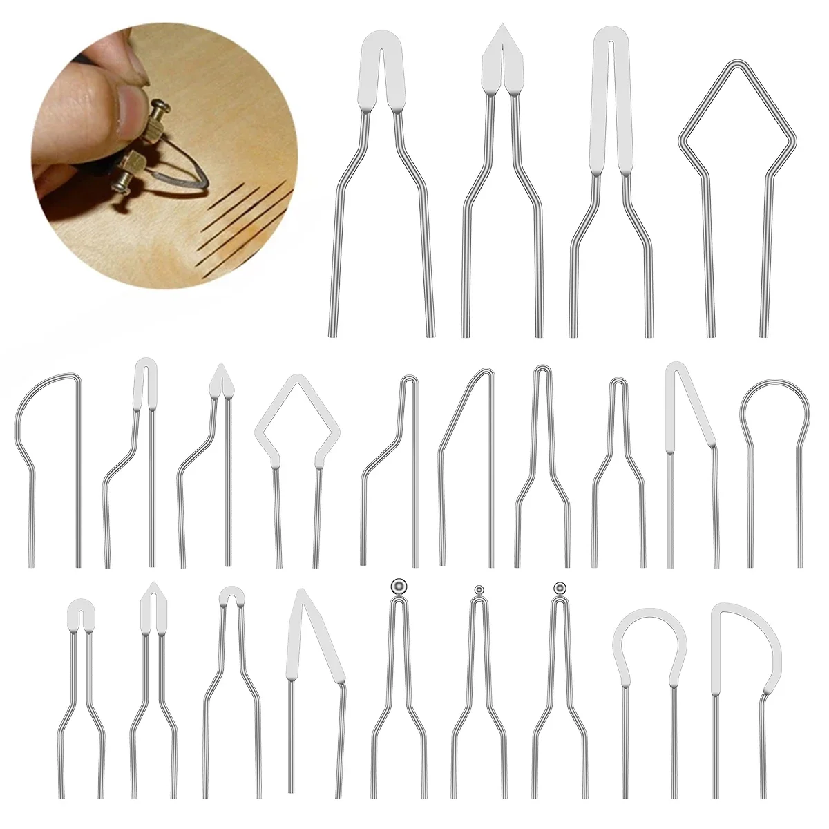 23Pcs Pyrography Wire Tips Heat Resistant Wood Burning Tips Replacement Durable Multiple Shape Pyrography Wire Pen Nibs for Wood
