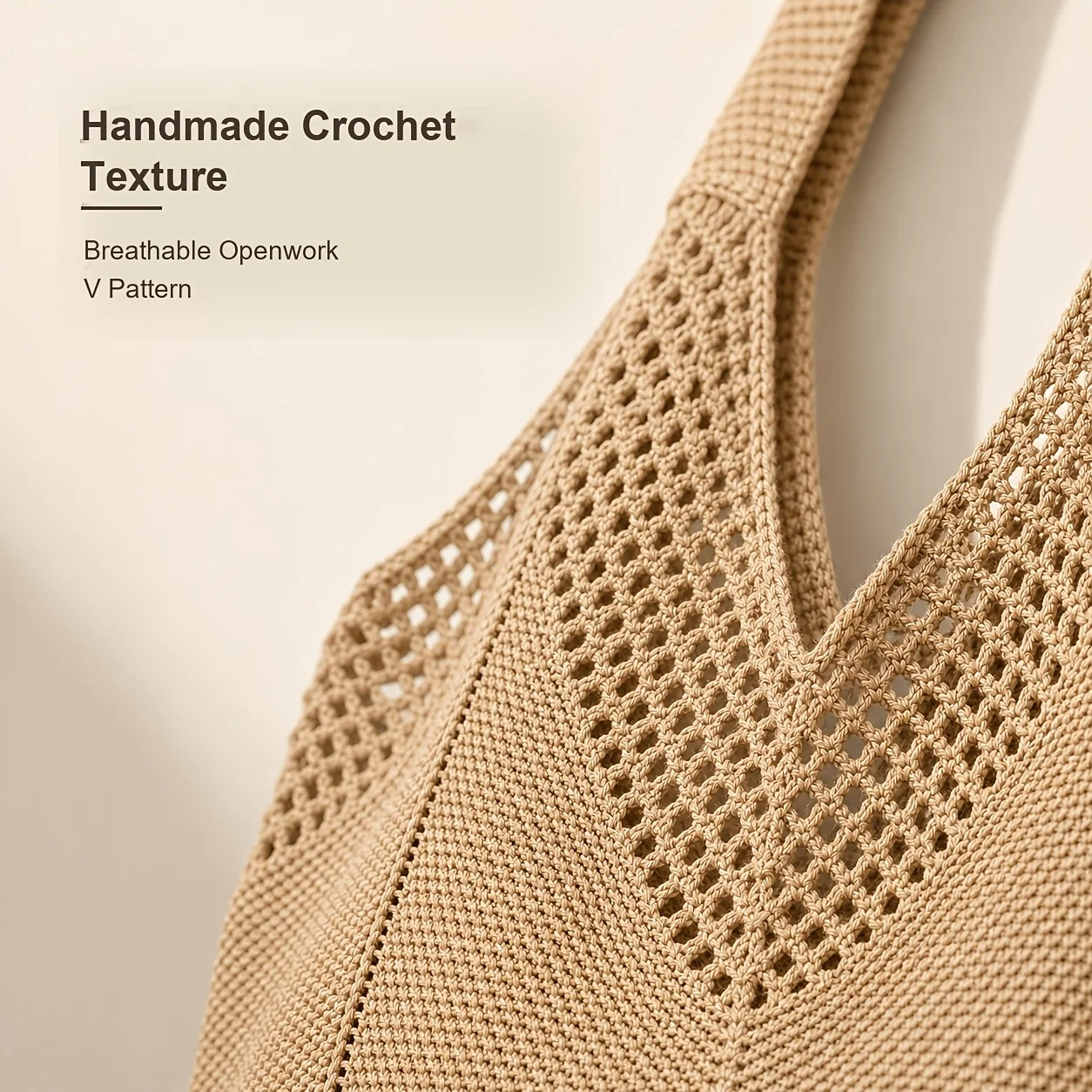 Leichte, geräumige, hohlgestrickte Tragetasche, gehäkelte Schultertasche für Strand, Reisen, Schule, Muttertagsgeschenk für Mama – Detail 7