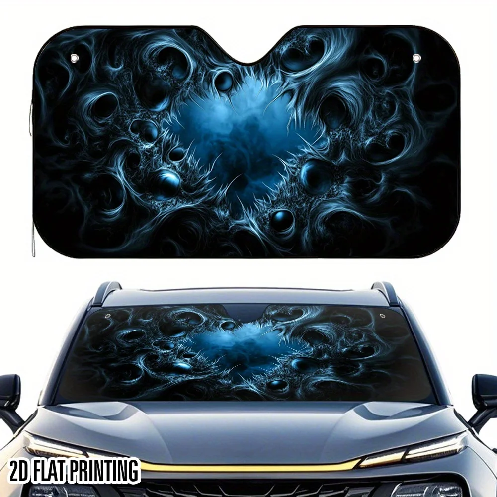 1pc 2D Flat Blue Cat Eyes Print Car Sunshade – Stylish & Efficient, Includes 4 Suction Cups, Foldable For Easy Storage, Keeps Yo