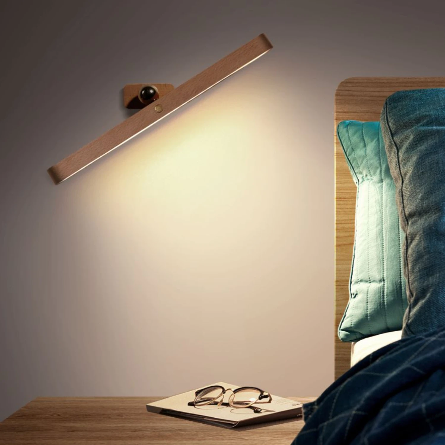 Rotatable Wooden Mirror Fill Light - Bright LED Night Wall Lamp for Bedroom, Adjustable Brightness, USB Charging