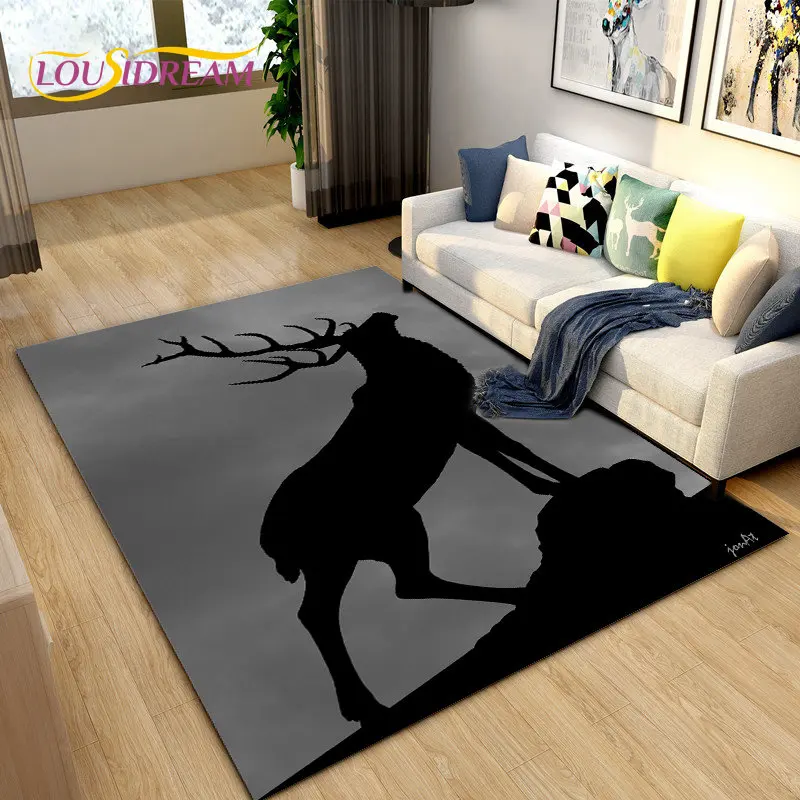 

3D Cartoon Nordic Elk Reindeer Area Rug,Carpet Rug for Living Room Bedroom Sofa Doormat Decoration,Child Play Non-slip Floor Mat