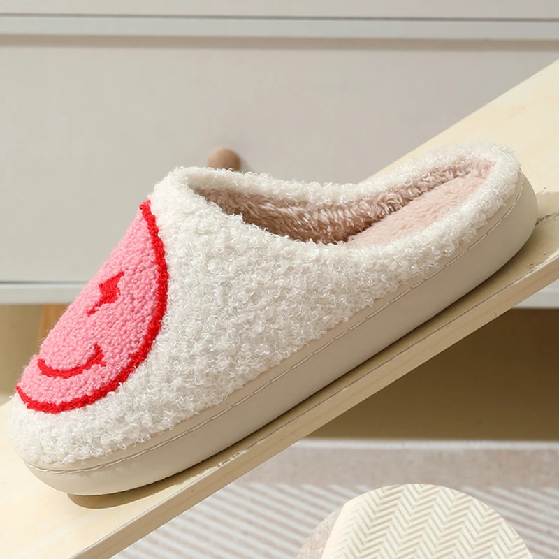 Leopard Print Hause Hausschuhe für Frauen Cartoon Lächeln Weiche Sohle Baumwolle Rutschen Frau Neue Winter Warme Plüsch Hausschuhe Nette Houseshoes – Detail 9