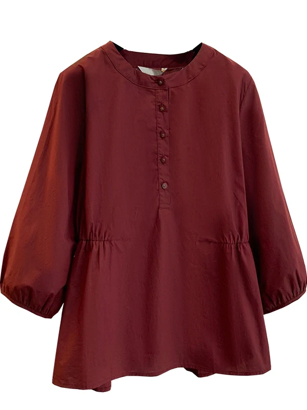 เสื้อคลุมคาร์ดิแกนทรงหลวม คอตั้ง แขนยาวเจ็ดส่วน ดีไซน์เรียบง่าย สีพื้น ผ้าพลีท ติดกระดุม  ไซส์ใหญ่ สำหรับผู้หญิง