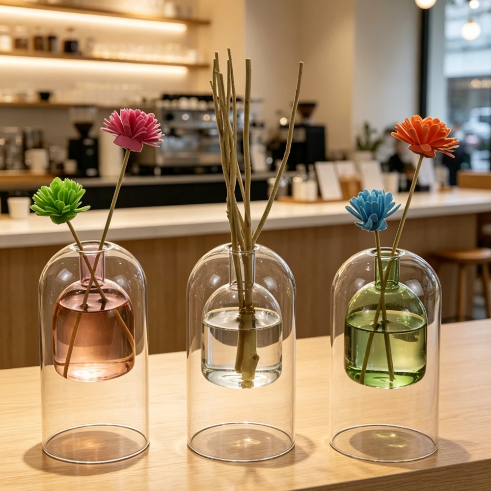 European Style Double Layer Glass Fragrance Diffuser Bottle Minimalism Aromatherapy Oil Bottle Home Living Room Decoration