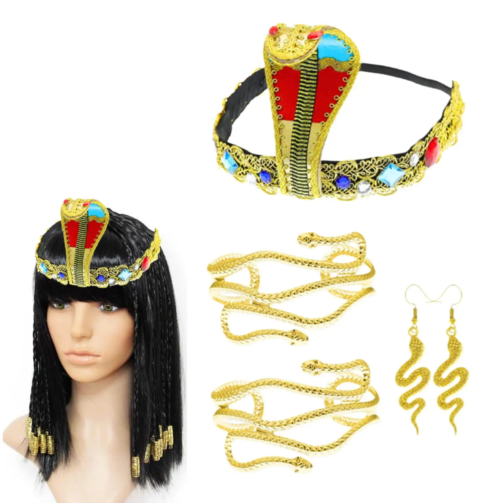 

Egyptian Costume Accessories Set Bracelets Gold Dangling Earrings for Women