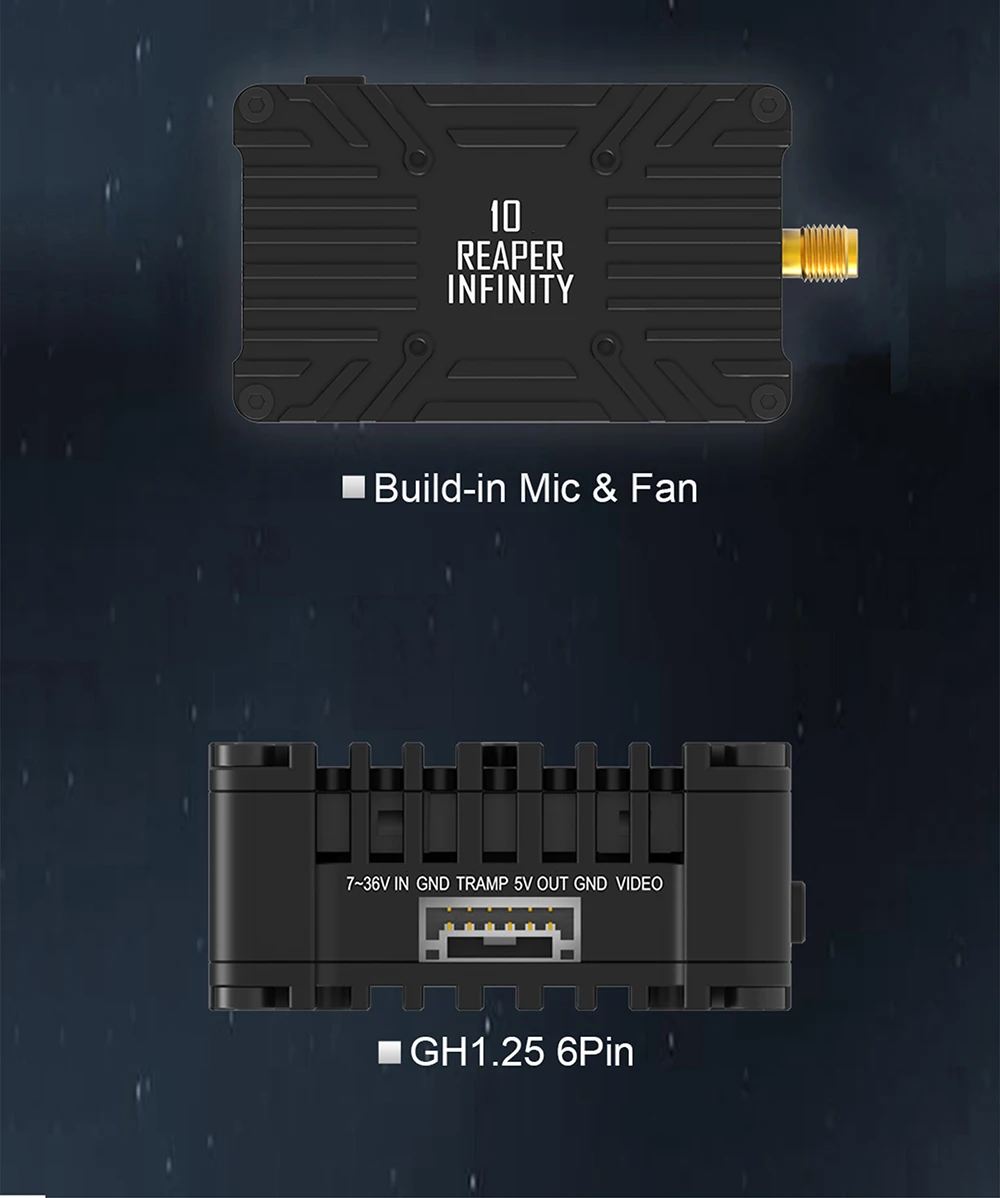 FOXEER Reaper Extreme 3W 10W V2 VTX FPV Transmissor de vídeo 80CH 4.9 ~ 6G Ventilador de microfone embutido para avião drone de longo alcance