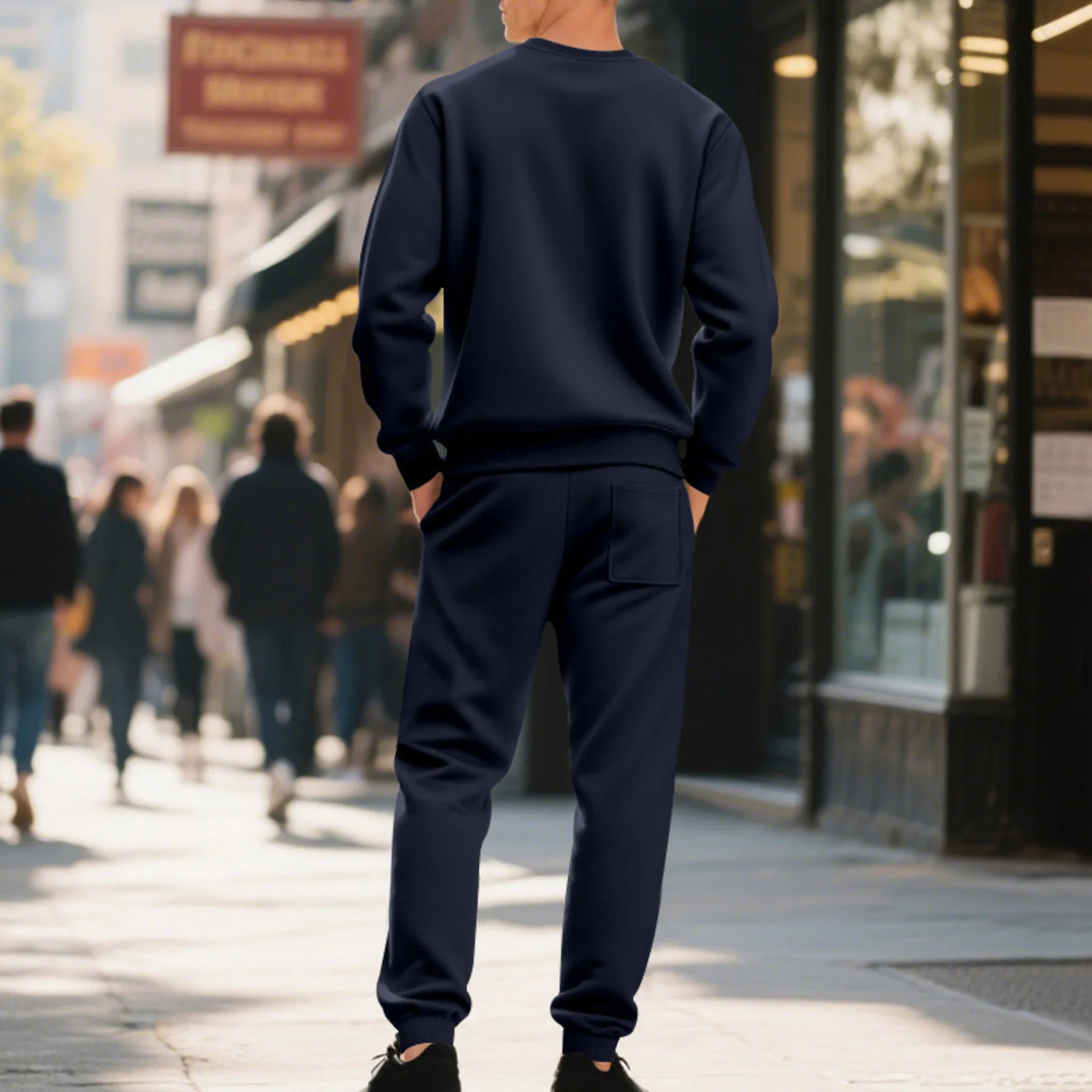 أزياء الرجال البلوز مجموعة الشتاء الدافئة أفخم جولة الرقبة البلوز السراويل الطويلة قطعتين مجموعة عارضة فضفاض بلون وتتسابق #5