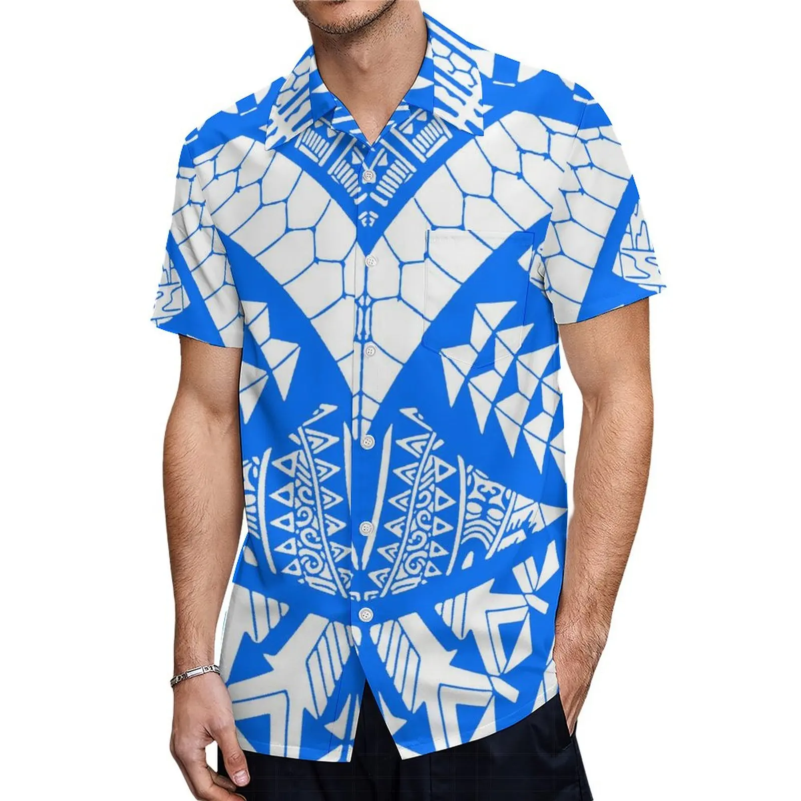 Hoge Kwaliteit Dames V-Hals Jurk 5xl Met Heren Korte Mouwen Shirt Polynesische Stam Design Paar Pak