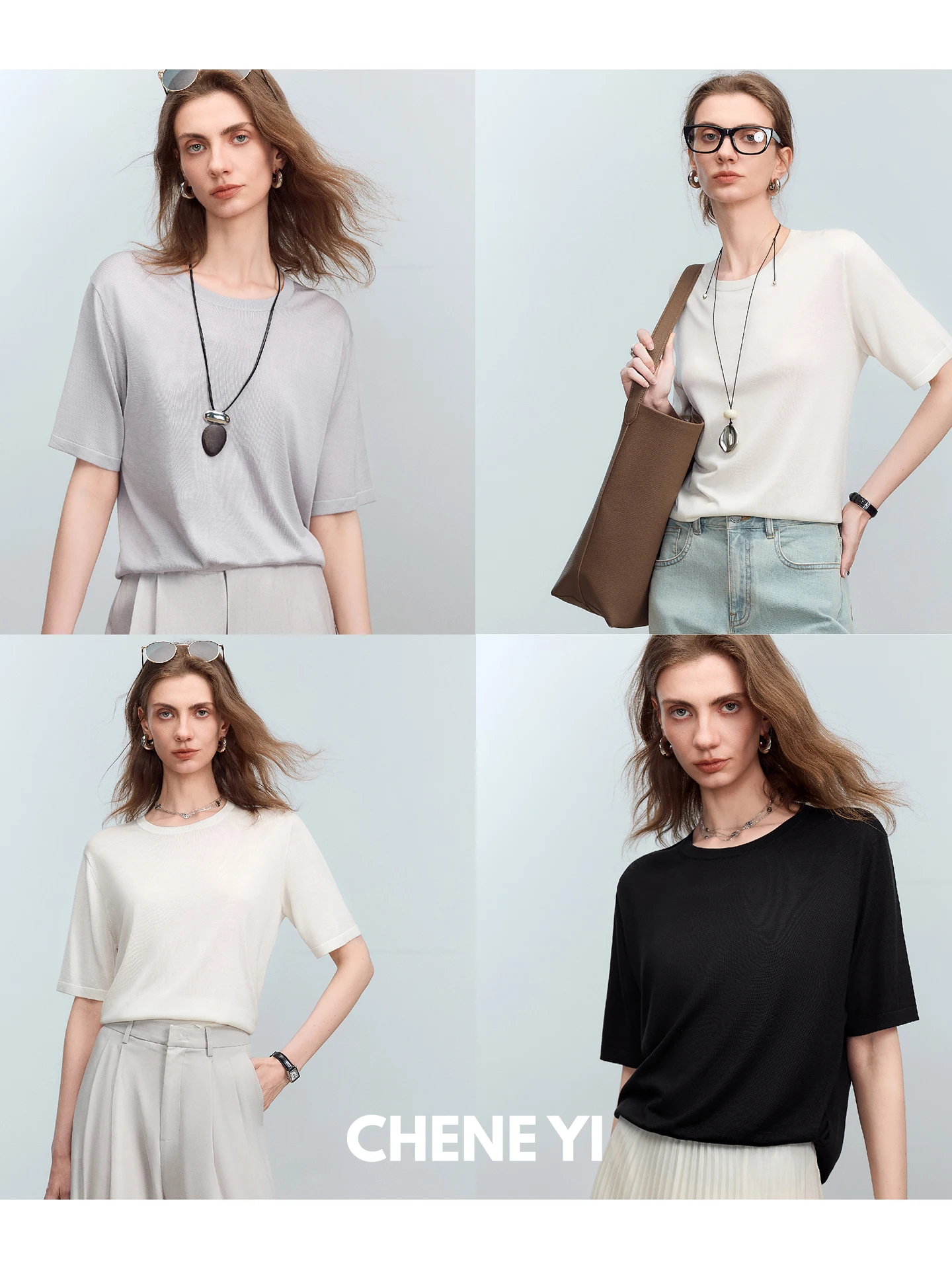 

Легкая дышащая шелковая трикотажная футболка с коротким рукавом и круглым вырезом, однотонная, для повседневной носки, женский летний топ CHENE 20S