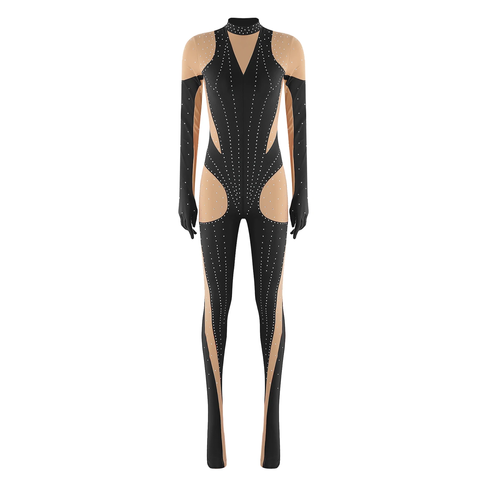 for Latin Chacha Dance Ice Skating Clothes Women's Figure Skating Rhinestone Bodysuit Sequin Tassel Gymnastics Leotard Jumpsuit
