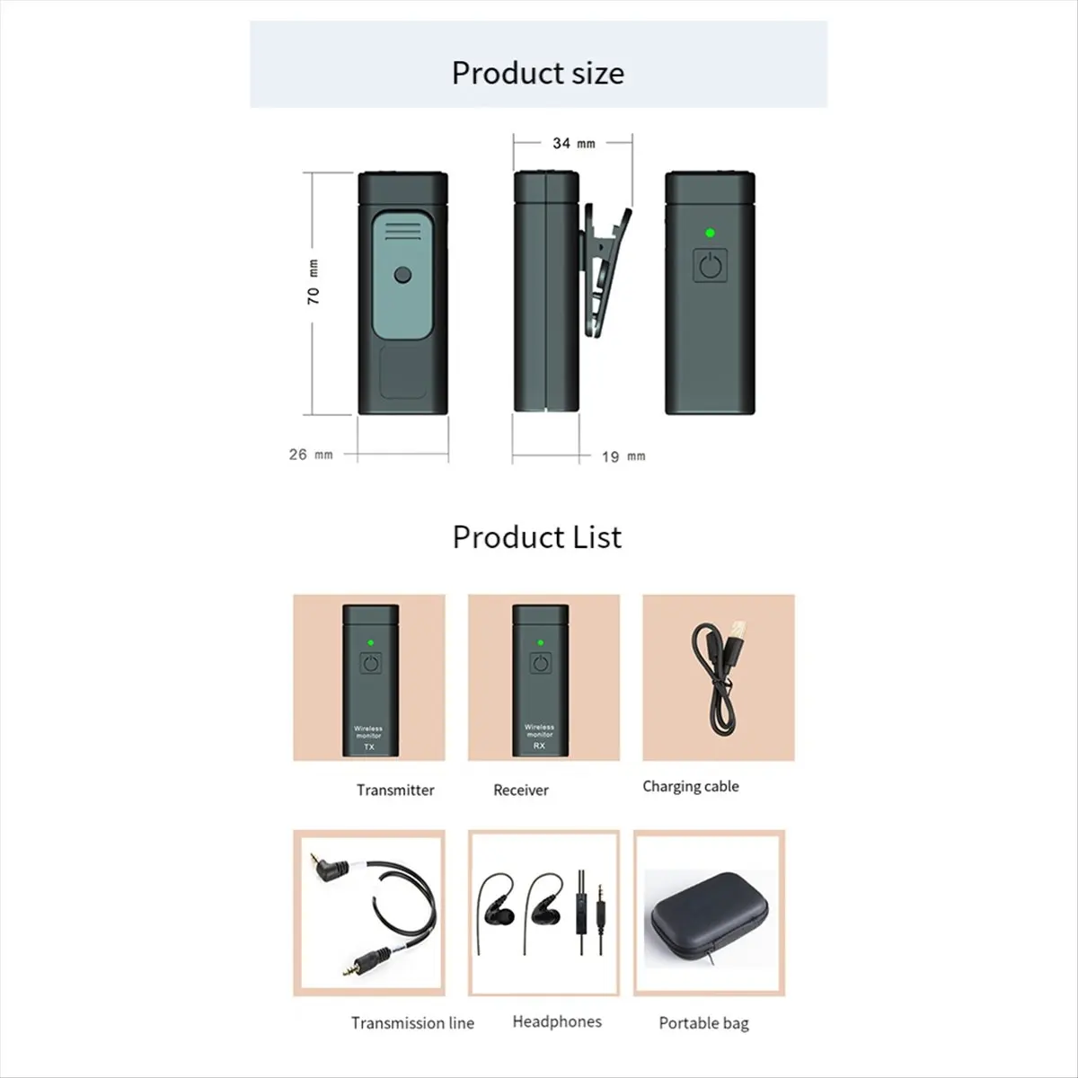 ONGE Wireless Earphone Monitoring System Kit IEM Stereo Transmitter Receiver with Real-Time Ear Return for Singer Band Stage