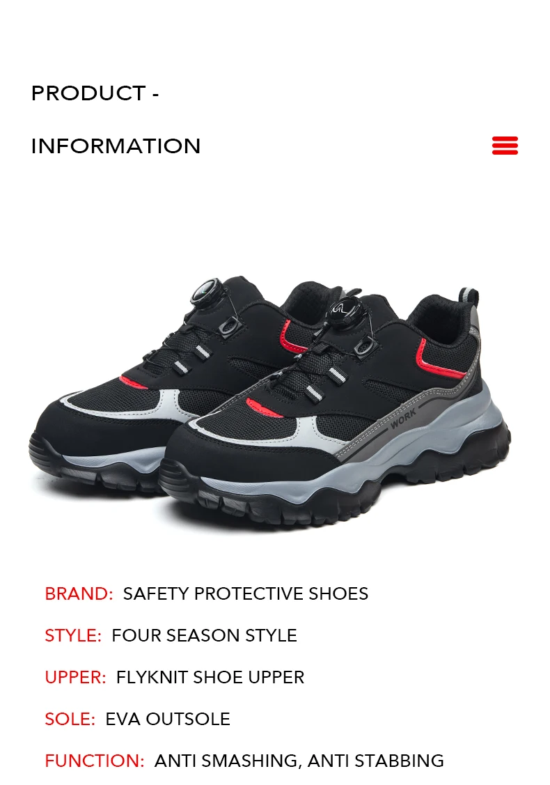 Indestructible Steel Toe Work Shoes for Men Rotating Button Safety Shoes Lightweight Construction Work Safety Shoes