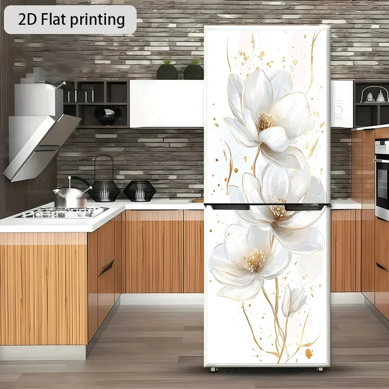Refrigerator Sticker Platinum Floral Pattern Themed Design Wall Decal Self-Adhesive Wallpaper Suitable for Cabinets and Wardro