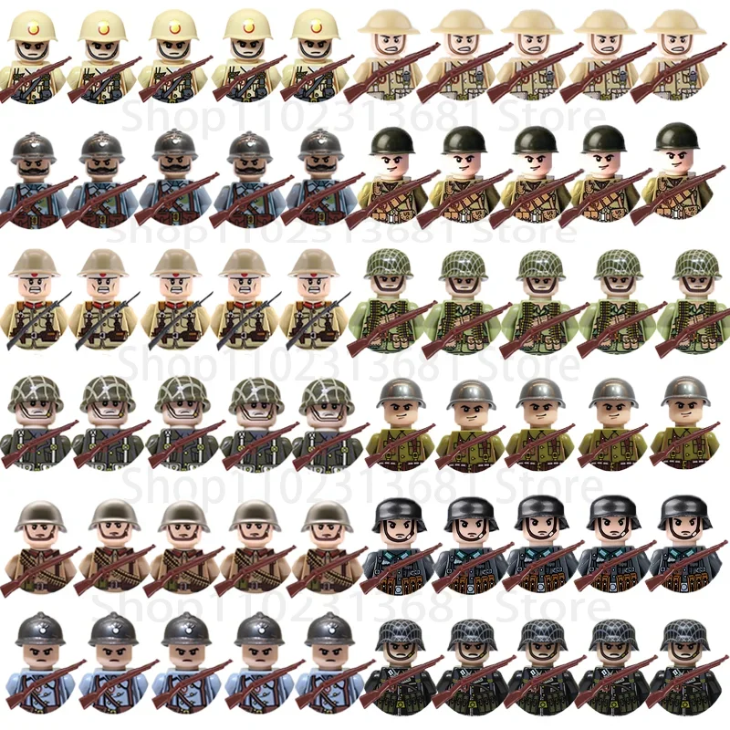 20Pcs/Set WW2 Military Soldier Array Soviet US UK France Japan Canada Italy China Building Blocks Action Figure Bricks Kids Toy