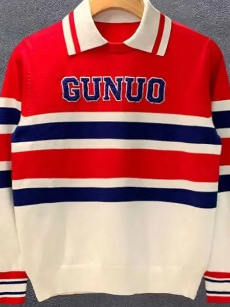 

Мужской вязаный свитер с воротником в стиле ретро, спортивными полосками и цветными блоками, с буквенным принтом, повседневный, универсальный, осенне-зимняя новинка