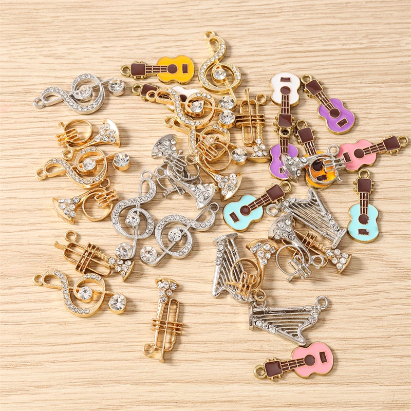 10 Stück niedliche Anhänger aus Legierung mit Musiknoten und Gitarrenmotiv für die Schmuckherstellung, Ohrringe, Halsketten, Armbänder, DIY-Bastelzubehör – Detail 3
